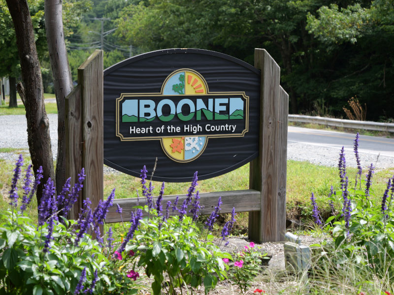 Sign that reads "Boone, Heart of the High Country"